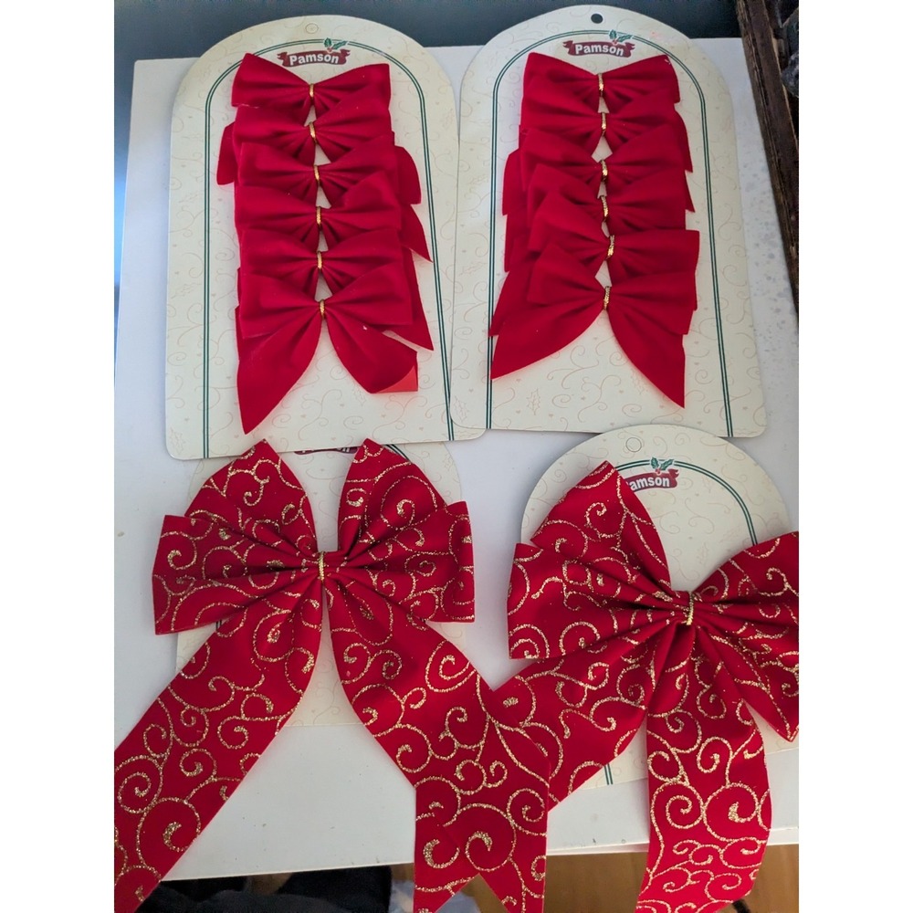 Vintage Christmas Bow Lot Pamson Holiday Decor Red Gold Tree Bows NOS